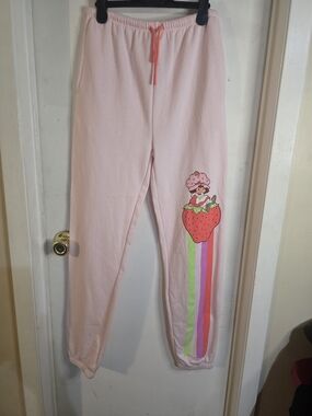 Light Pink Strawberry Graphic Joggers with Rainbow Stripe
